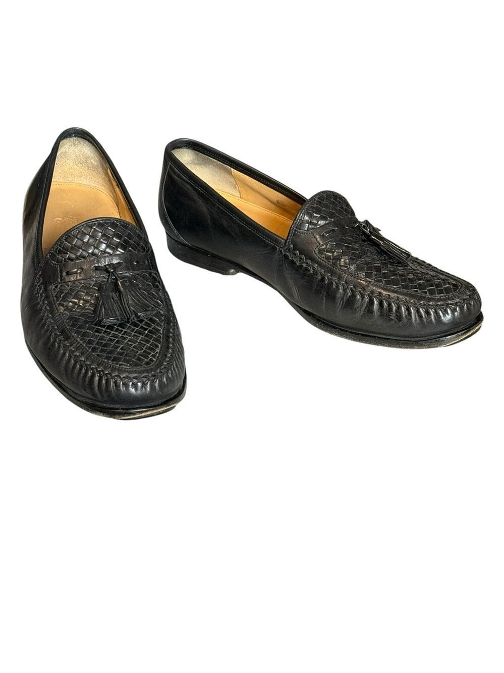 Johnston & Murphy Woven Leather Tassel Loafers Black Mens 10½ Medium - Picture 2 of 12